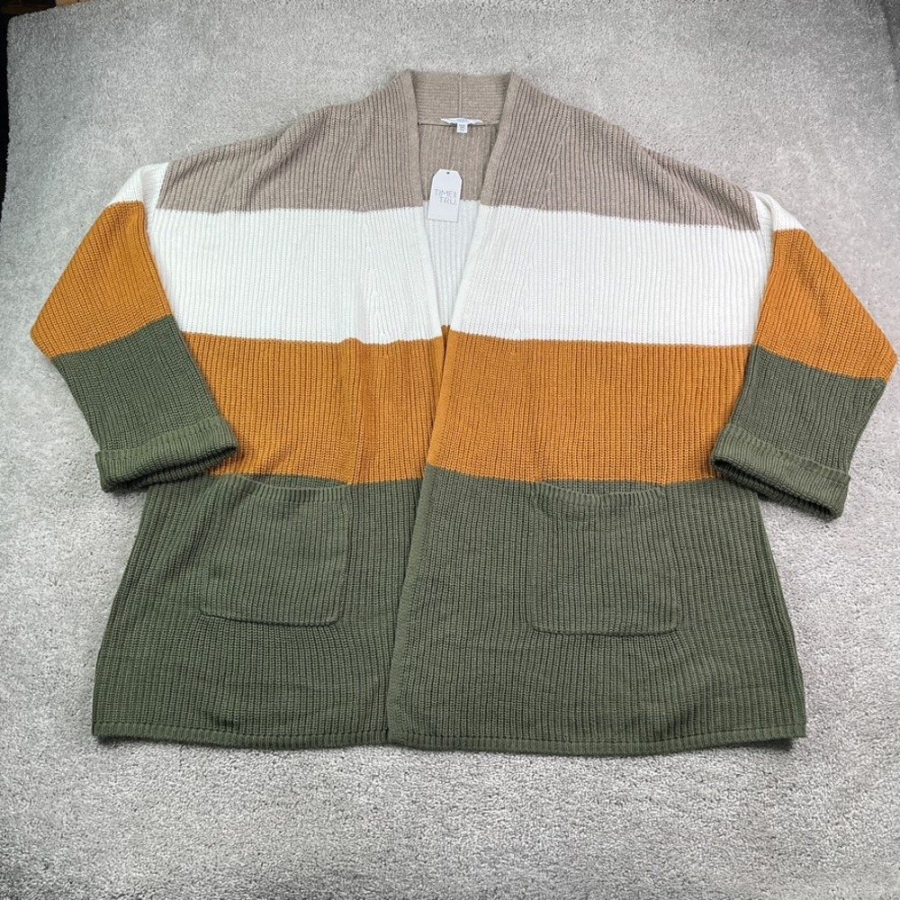 NEW Time and Tru Cardigan Womens 3XL Colorblock Shaker Knit Open Front Sweater